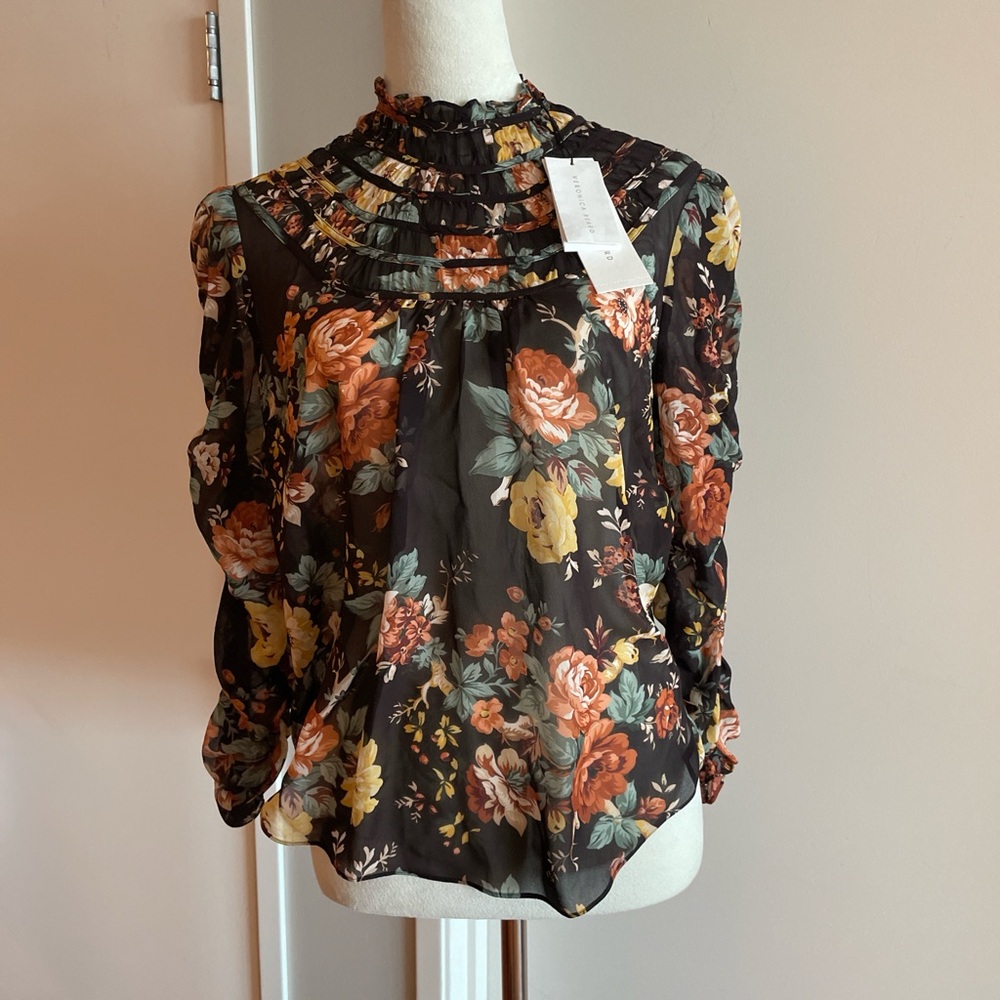 Veronica Beard Aries Floral Sheer Blouse NWT Size Small